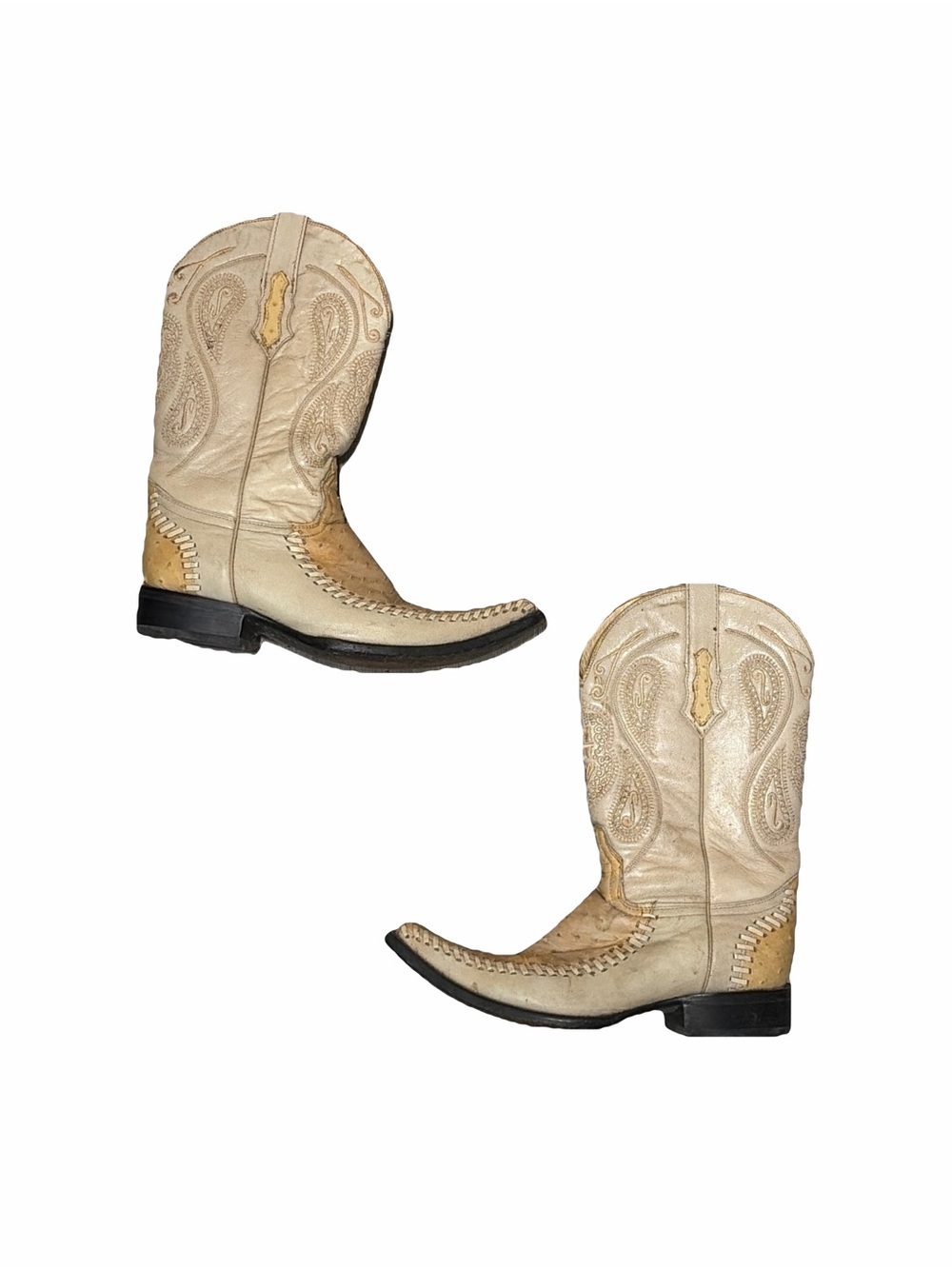 Vintage El General Women's Cream Ostrich-Style Embroidered Western Boots - Picture 3 of 6
